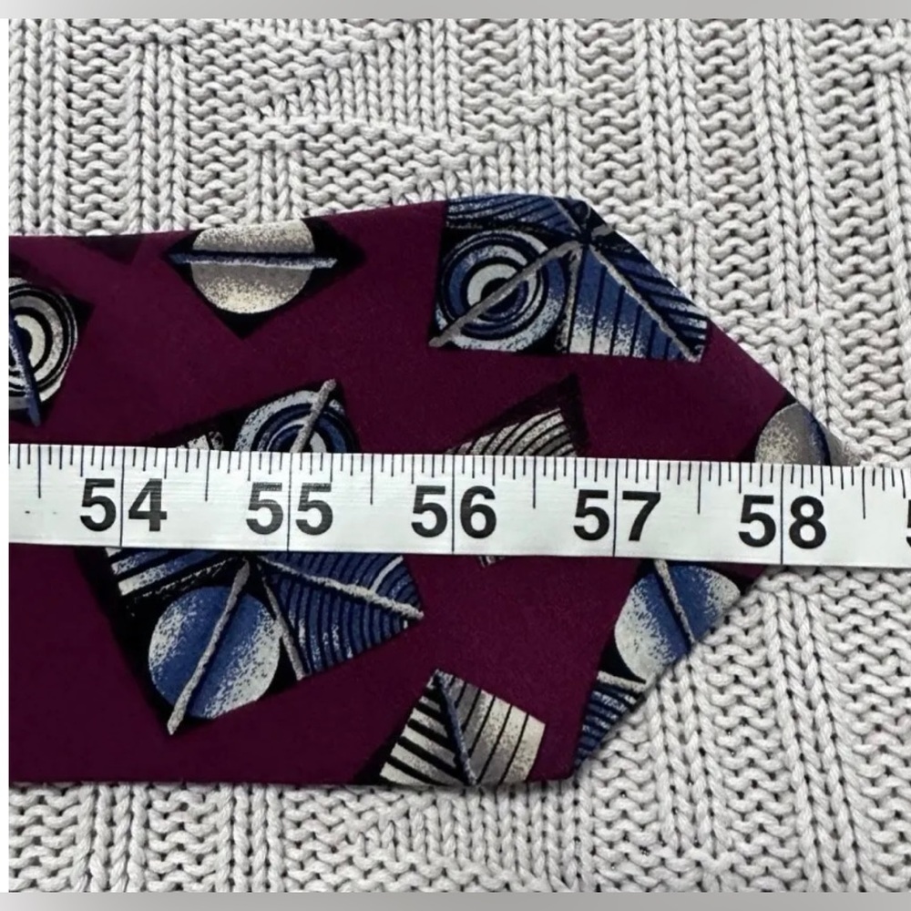 Men’s Vintage Christian Dior 80s Maroon Abstract Print Silk Tie - Picture 10 of 13